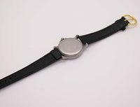 Cuarzo de esprit negro minimalista reloj | Fecha vintage de tono plateado reloj