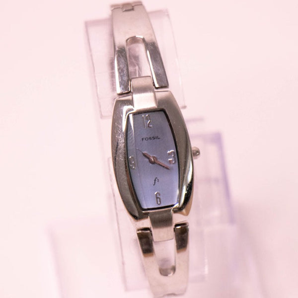 Blue-dial Rectangular Fossil F2 Watch for Women | Vintage Dress Watch