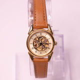 Tono de oro vintage Fossil Cuarzo reloj para mujeres con marcado de esqueleto