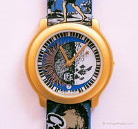 Life d'or vintage par ADEC montre | Quartz soleil et lune montre