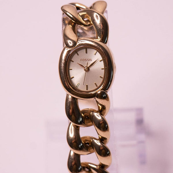 Gold-Ton Fossil Damen Uhr mit Goldkettenarmband -Vintage