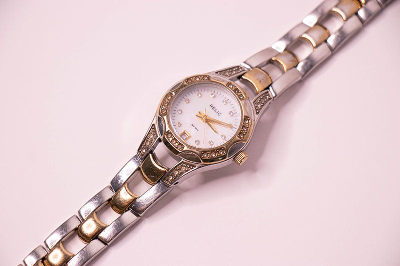 Two-tone Relic Women's Watch with Mother of Pearl Dial & Gemstones ...