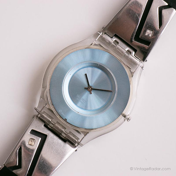 2001 Swatch SFK130 Silver Meshstream Blue | نادر Swatch Skin راقب