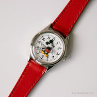 Correa roja vintage Mickey Mouse reloj | Disney Cuarzo de Japón reloj