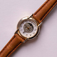 Rare phase de lune milienne vintage montre avec bracelet en cuir marron