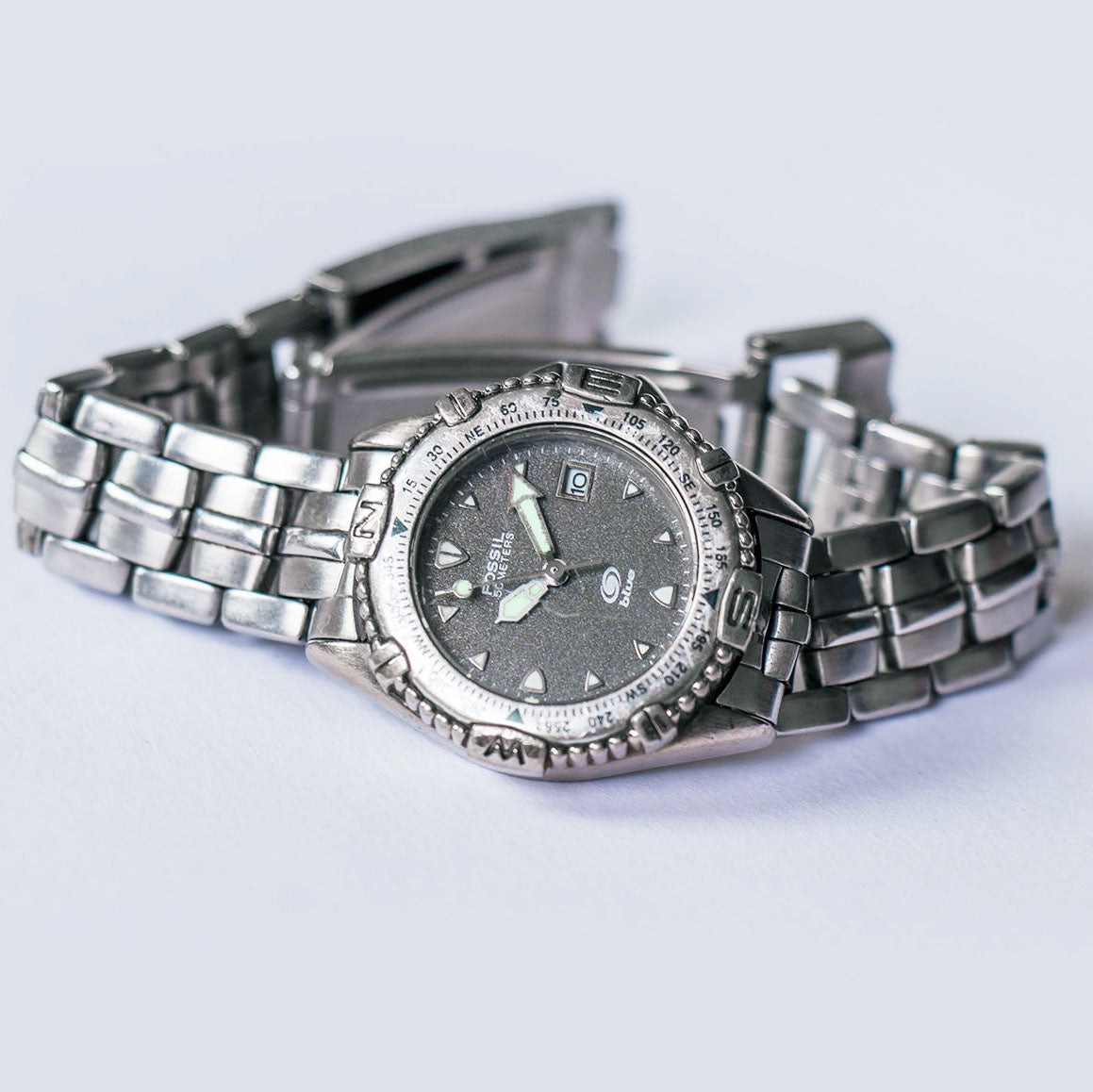 Silver-tone Fossil Blue Watch | Unisex Fossil Watch Small