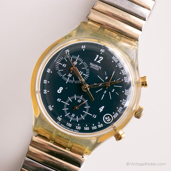 1997 Swatch SCB114 Pure Black Uhr | Vintage 90s Swatch Chrono