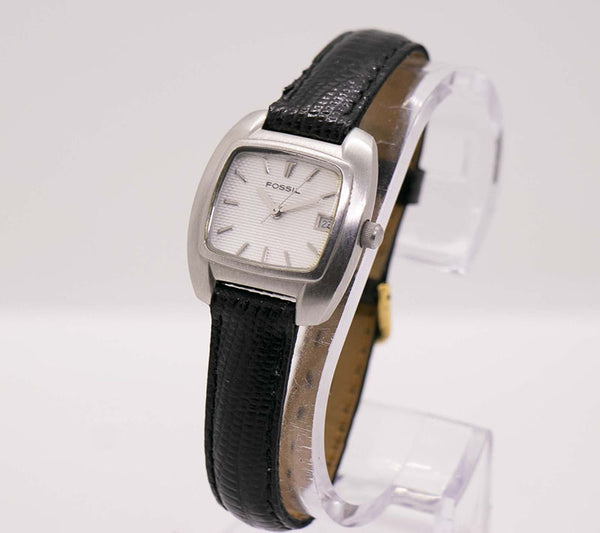 Cuadrado de tono plateado Fossil Fecha reloj para mujeres
