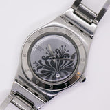 2006 Schwarze Blumen YLS146 swatch Ironie | Silber und schwarzer Jahrgang swatch Uhr