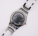Flor negra 2006 YLS146 swatch Ironía | Vintage plateada y negra swatch reloj