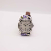 Boho-chic vintage Fossil reloj para damas con pulsera floral morada