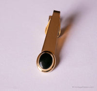 Vintage Round Black & Gold Cufflinks, Tie Clip and Tie Tack Pin