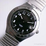 Vintage 1996 Swatch YGS407 Black Orobka montre | Tons argentés des années 90 Swatch