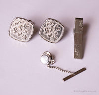 Vintage Silver-tone B.P.A. Cufflinks, Tie Clip and Tie Tack Pin Set