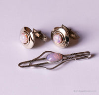 Vintage Silver Cufflinks and Tie Clip with Purple Crystals | Wedding Cufflinks