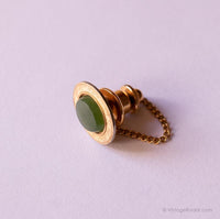 Vintage Gold-tone Cufflinks with Green Stones, Tie Clip and Tie Tack Pin