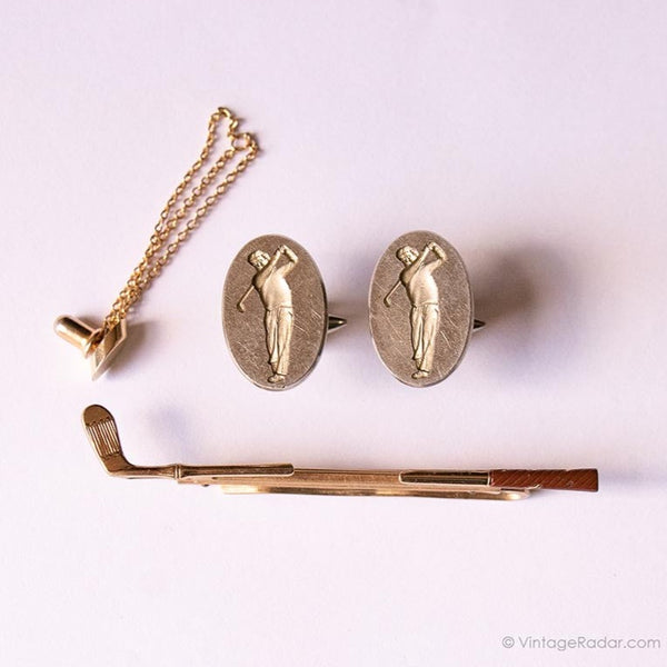 Vintage Golf Manschettenknöpfe und Golfclub -Form -Krawattenclip | Golfliebhaber Geschenk
