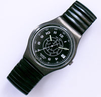 Plumes en acier des années 80 gx406 noir swatch montre | Date de 1989 swatch Gant