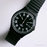 1990 Swatch GB722 Nero montre | Date noire vintage Swatch montre