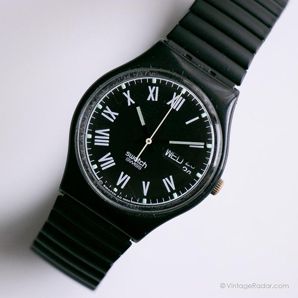 1990 Swatch GB722 NERO Watch | تاريخ أسود خمر Swatch راقب