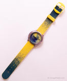 Life jaune et bleu vintage par ADEC montre | Citizen Quartz d'alarme montre