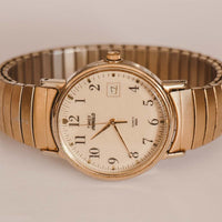 Vintage 1990er Gold Timex Indiglo -Datum Uhr | 90er Jahre elegant Timex Uhr