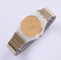 RARE 1999 GOLDPAPIER GW124 Gold Swiss Swatch Watch with Original Box