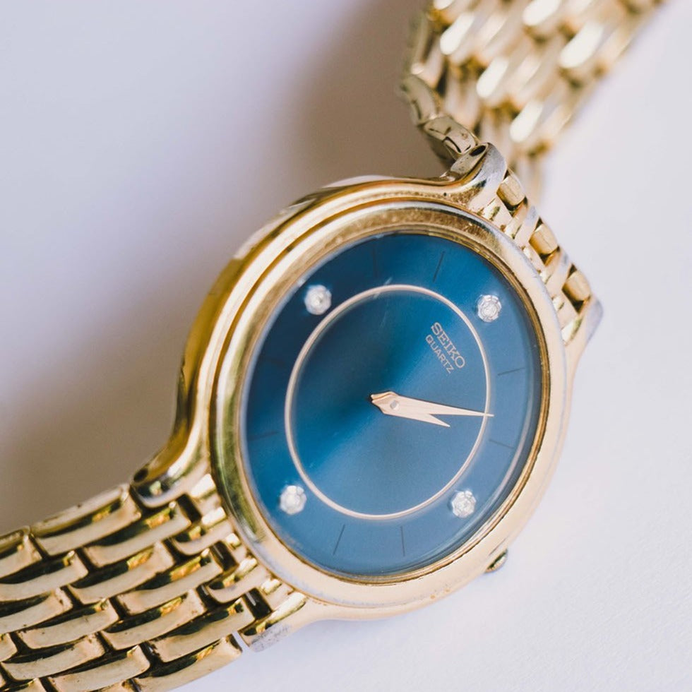 Vintage Gold-tone 7N00-7A29 Seiko Watch | Blue Dial Seiko