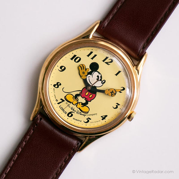 Antiguo Mickey Mouse Lorus V515-6000 A1 reloj | Tono dorado Disney reloj