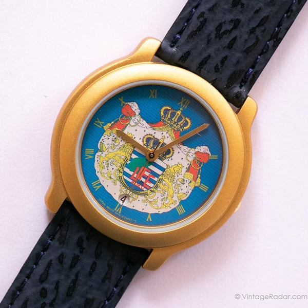 Goldener Wappen von Waffenleben von ADEC Uhr | Vintage Japan Quarz Uhr