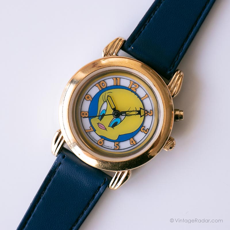 Vintage Armitron Looney Tunes Tweety Bird Watch Navy Leather Band (New Battery) Beautiful Vintage 1994 Armitron Warner Brothers Looney Tunes  main image 2