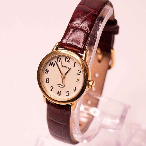 Antiguo Timex Lector fácil reloj para mujeres correa marrón