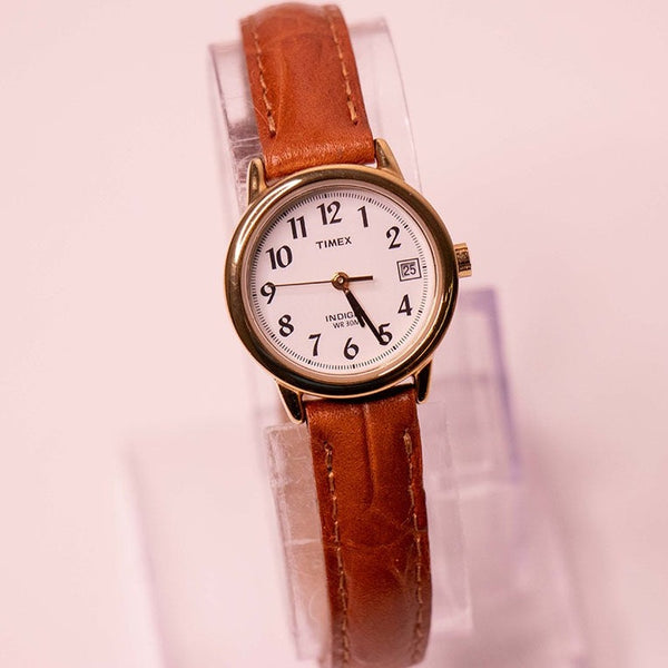 Cuero marrón vintage Timex reloj para mujeres 1990s