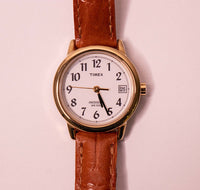 Vintage braunes Leder Timex Uhr Für Frauen 1990er Jahre