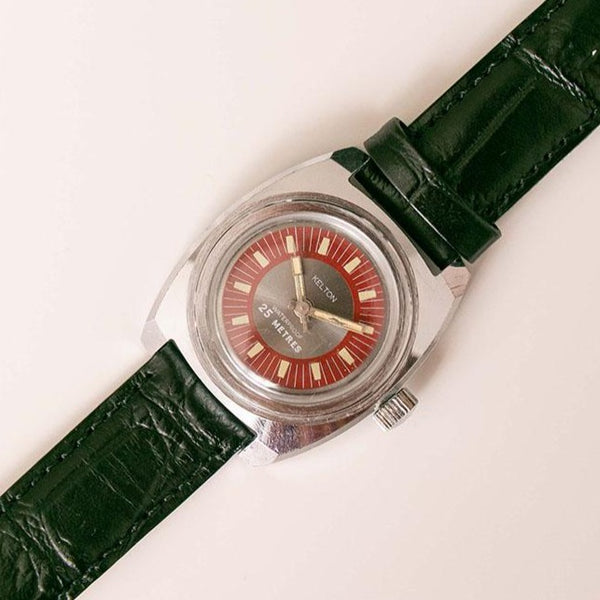 كلاسيكي Kelton ساعة معصم ميكانيكية مقاومة للماء مع الاتصال الهاتفي الأحمر