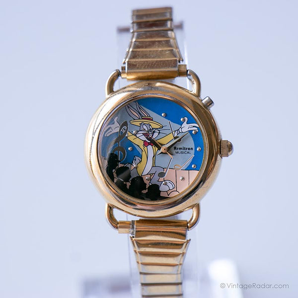 Jahrgang Bugs Bunny Musical Uhr für Damen | Gold-Ton Armitron Uhr