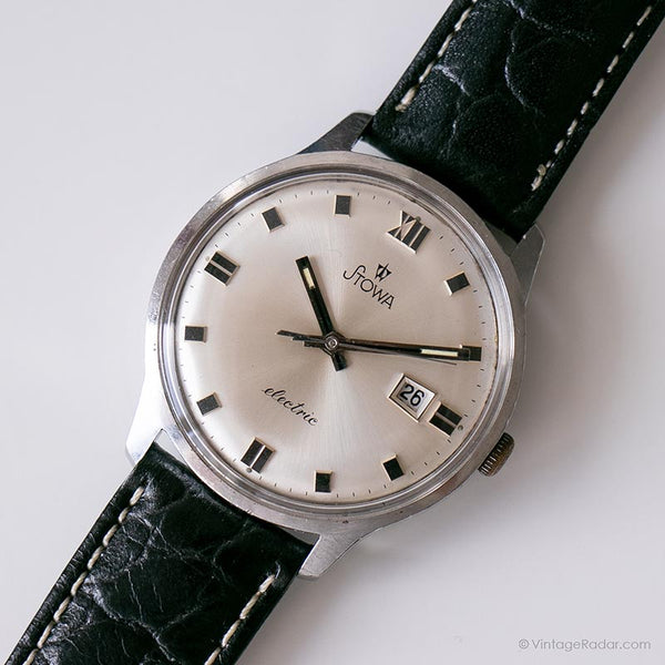 Ancien STOWA Électrique plaqué or montre | Date allemande rare des années 1960 montre