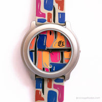 Life de motif coloré vintage par ADEC montre | Quartz au Japon montre