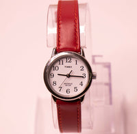 كلاسيكي Timex الساعات Indiglo للمعصمين الصغيرة حزام من الجلد الأحمر