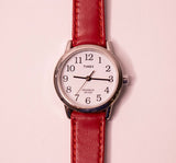 كلاسيكي Timex الساعات Indiglo للمعصمين الصغيرة حزام من الجلد الأحمر