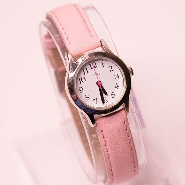Minimalistic Timex Quartz Pink Leather Strap Watch for Her