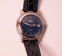 Dial azul Timex Indiglo WR 30m reloj en una correa de cuero azul