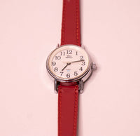 Cuero rojo Timex Indiglo reloj para mujeres WR 30m 1990s
