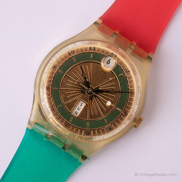 خمر 1995 Swatch GK715 Moos Watch | 90s نغمة الذهب Swatch جنت
