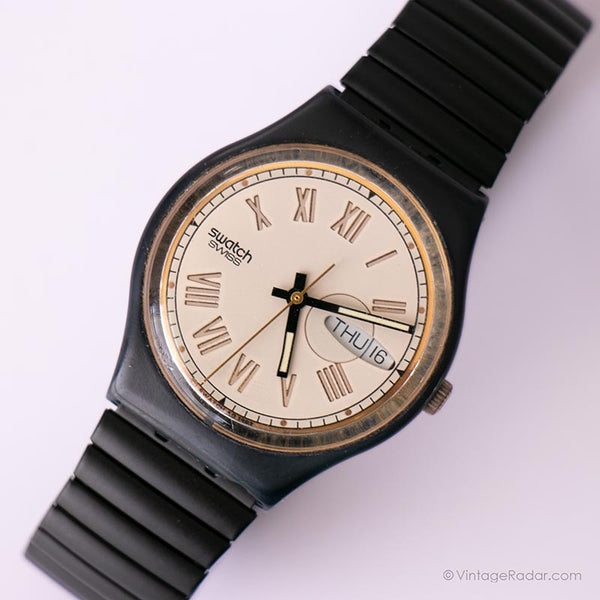 Vintage 1993 Swatch Diamantes GN706 reloj | Negro elegante Swatch Caballero