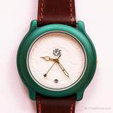 Vintage Emerald Green Adec Quartz Watch with Brown Leather Strap