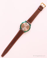 Quartz Adec vert émeraude vintage montre avec sangle en cuir marron