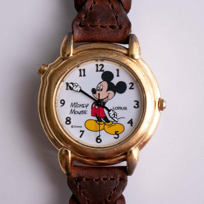 Lorus V52S-X002 Womens Mickey Mouse Brown factory Leather Adjustable Band Watch #145