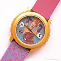 Girl pin-up vintage Adec orologio | Orologio da polso retrò viola e rosa pallido