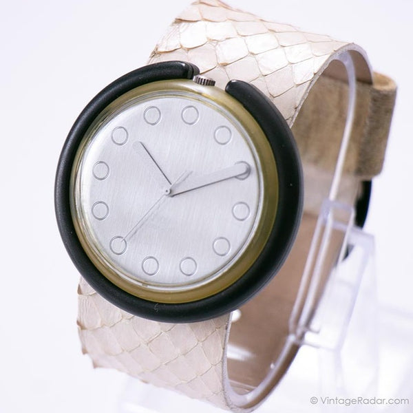 1990 Swatch Pop PWBK129 Silversilk reloj | Pop raro de la década de 1990 Swatch reloj